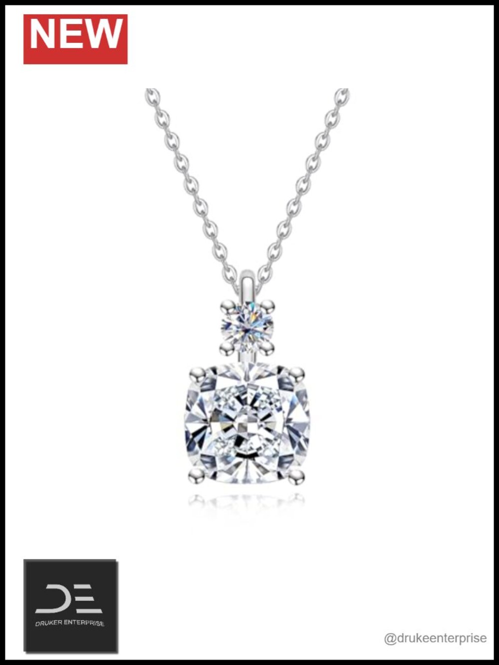 Cushion Cut Moissanite D VVS1 Pendant Necklace 925 Sterling Silver Adjustable